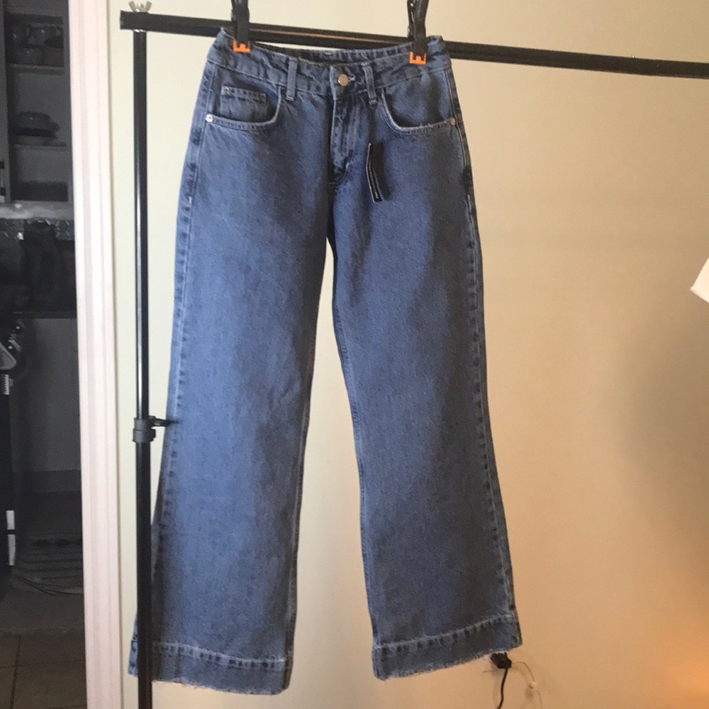 Pretty Little Thing Medium Blue Wide Leg Turn Up Hem Jeans